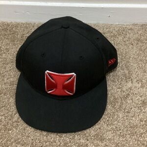 New Era Black Hat with Red Patch